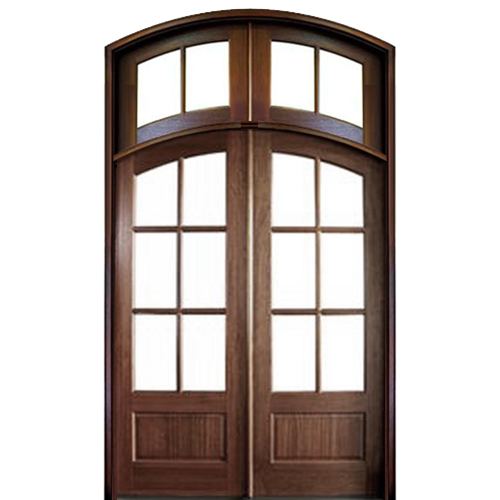 8'0 Tall 6-Lite Low-E Knotty Alder Prehung Wood Double Door Unit with  Transom